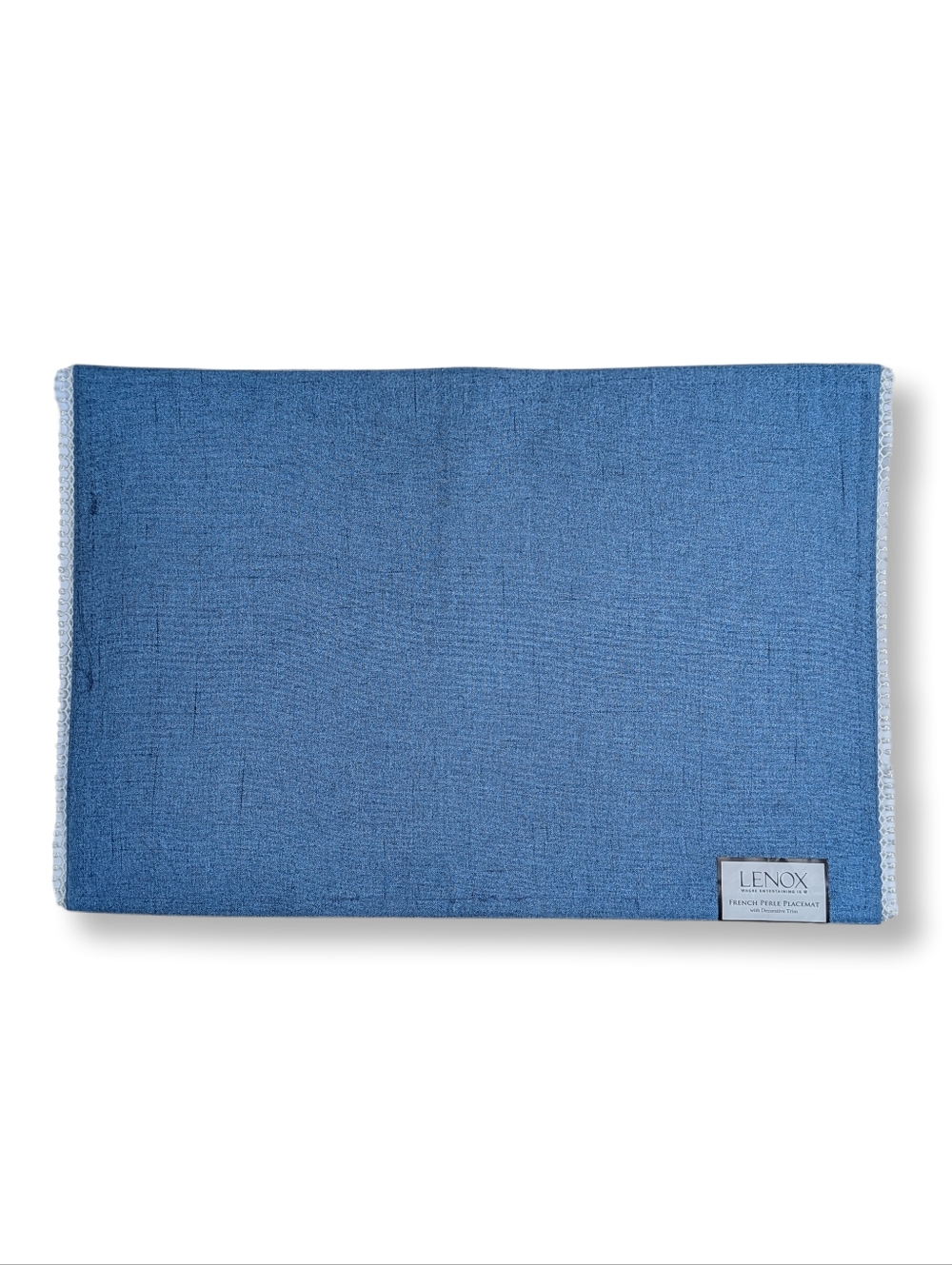 Lenox French Perle Placemat In Blue Chambray Denim-Like Stonewashed White Det